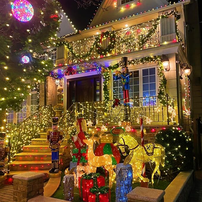 YEGUO 500 LED 165ft Christmas Lights Outdoor Waterproof, Warm White String Lights Indoor, 8 Modes Green Wire Twinkle Xmas Tree Lights Plug in with Memory Timer