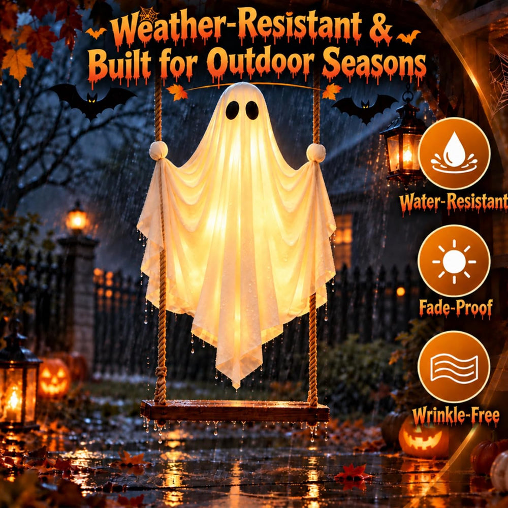 5FT Swinging Ghost Halloween Outdoor Decor with LED Lights Timer
