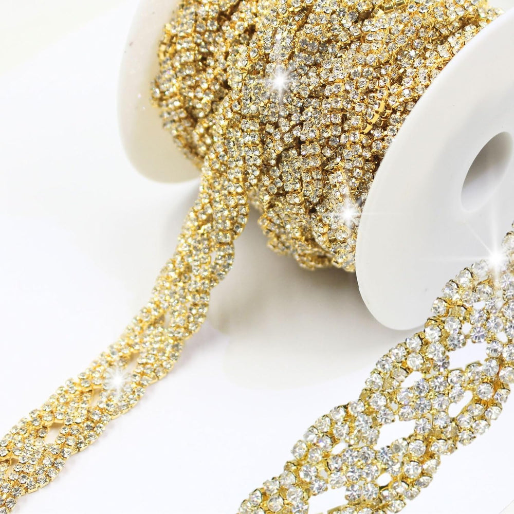 PEARLY JUN 5 Yards Rhinestone Trim Chain Gold Rhinestone Stringing DIY Jewelr...