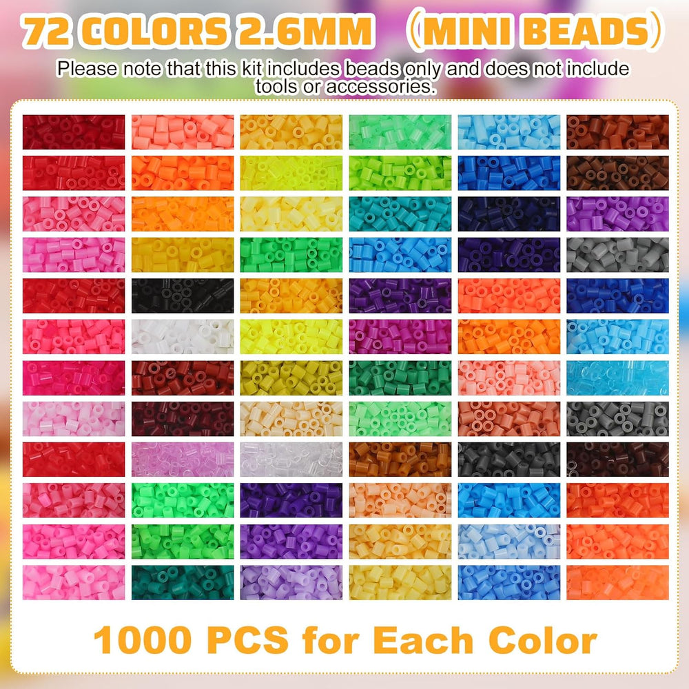 Lenwen 72000 Pcs Assorted Mini Fuse Beads, 2.6 mm. 72 Colors