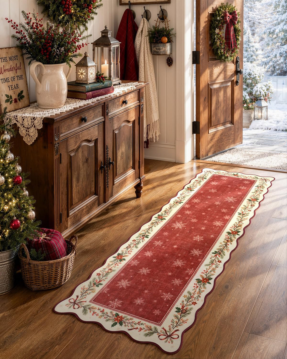 Lahome Christmas Runner Rug 2x6 Red, Washable Kitchen Carpet