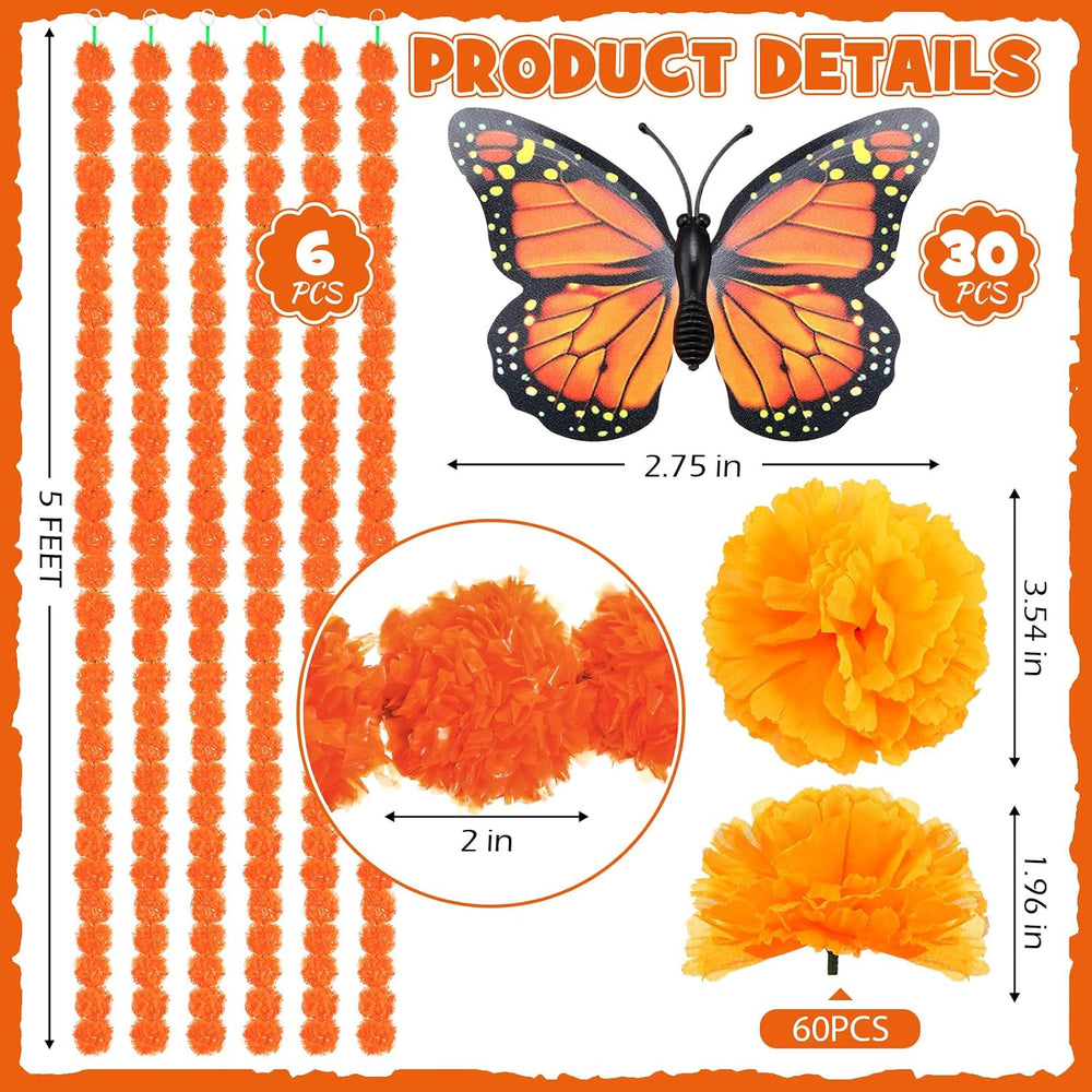Yunsailing 96 Pcs Day of The Dead Artificial Marigold Set Diwali Decoration