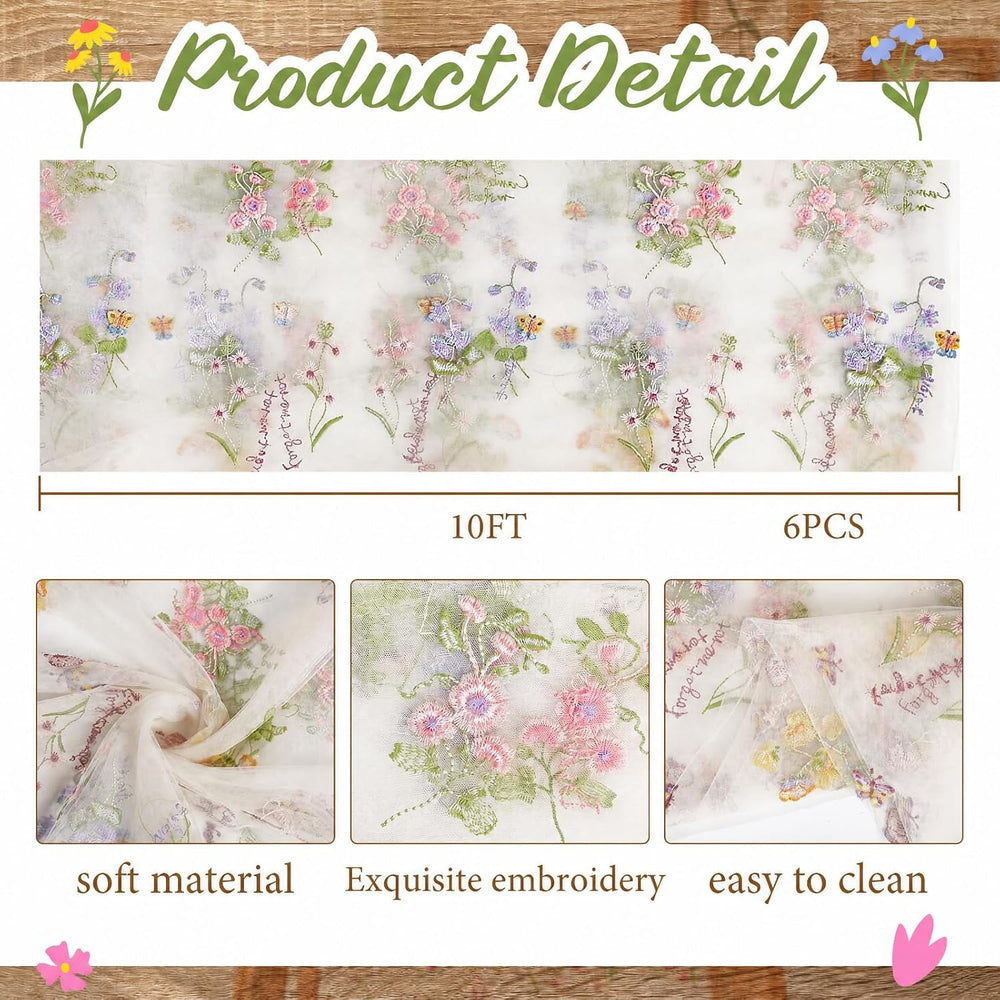 Ivory White Floral Table Runner 10ft Embroidery Tulle Wildflower