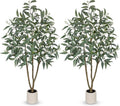 Eucalyptus Trees Artificial Indoor - 2PCS 5FT Tall Faux Eucalyptus Plants in White Planter, Fake Plant Décor for Farmhouse Bedroom Office Room Hallway Decoration