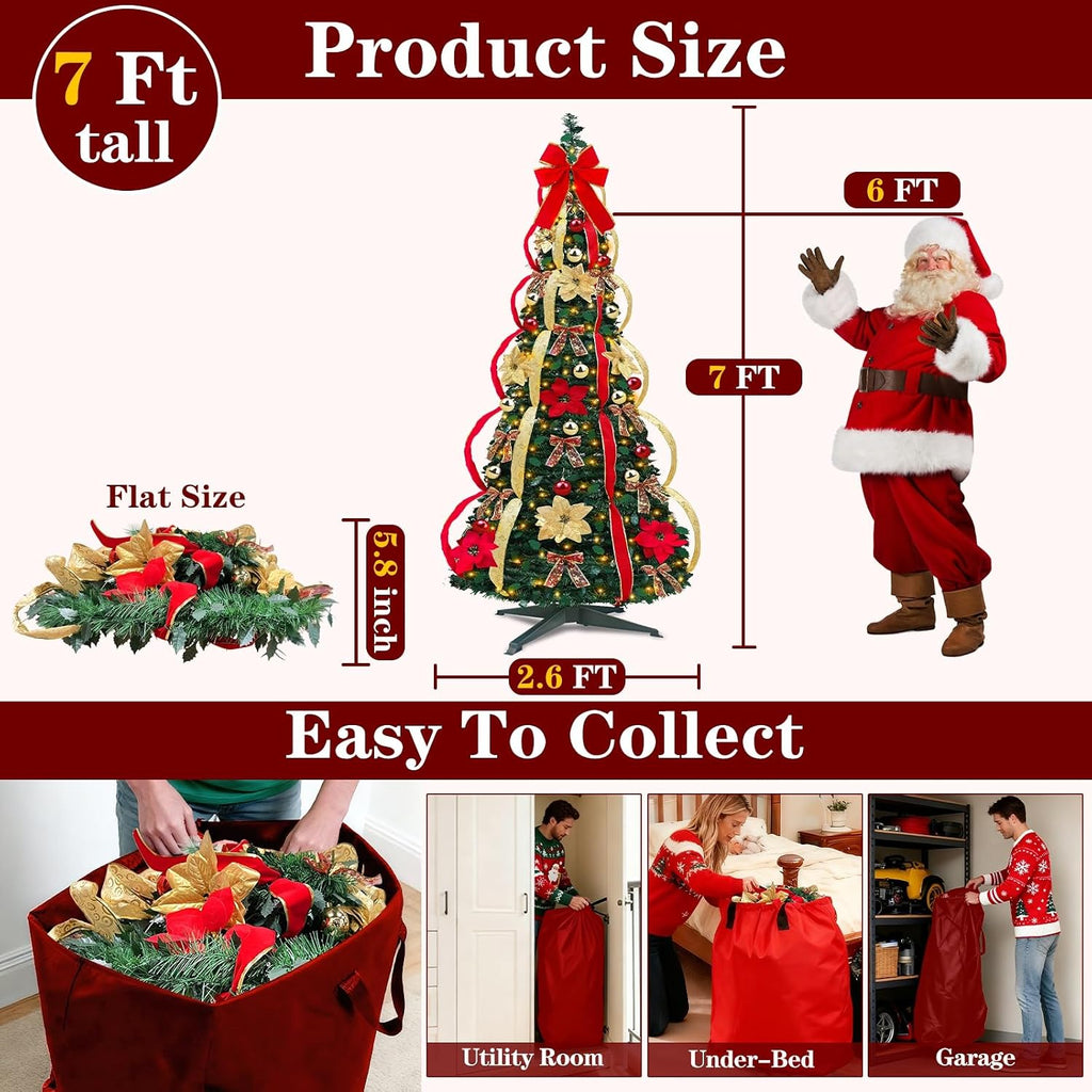 7 FT Prelit Pop Up Christmas Tree 250 Warm White LED Lights Xmas Decoration