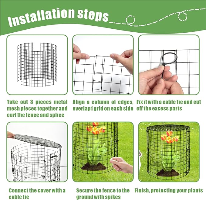 5 Packs Garden Plant Protectors from Animals,Metal Plant Cage Chicken Wire Cloche with Ground Stakes and Nylon Tie,Garden Plant Protectors for Flower Vegetable to Keep Animals Out-11.8"x 12.6"