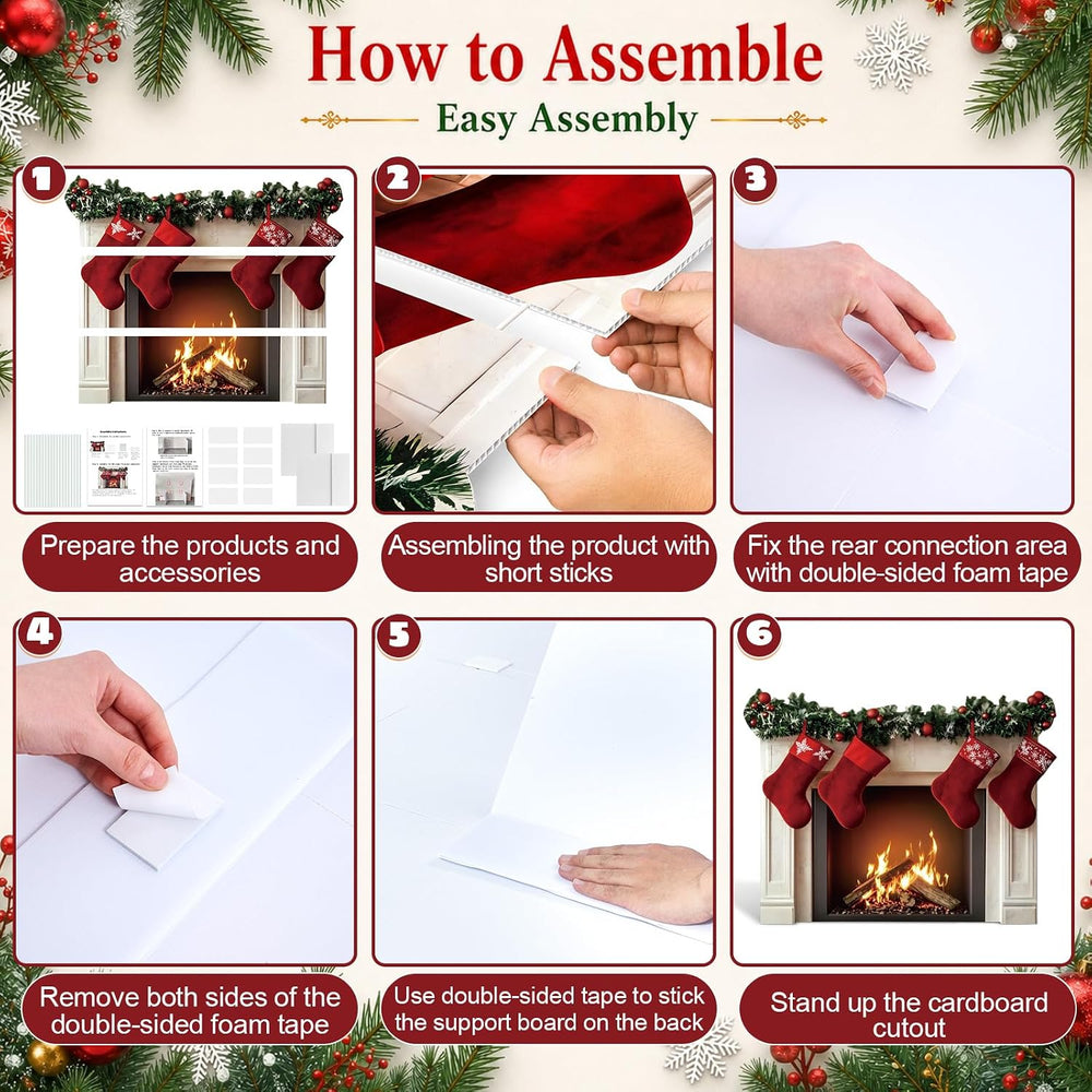 3.9 ft Christmas Fireplace Cardboard Cutout, Photo Prop Standee Sign