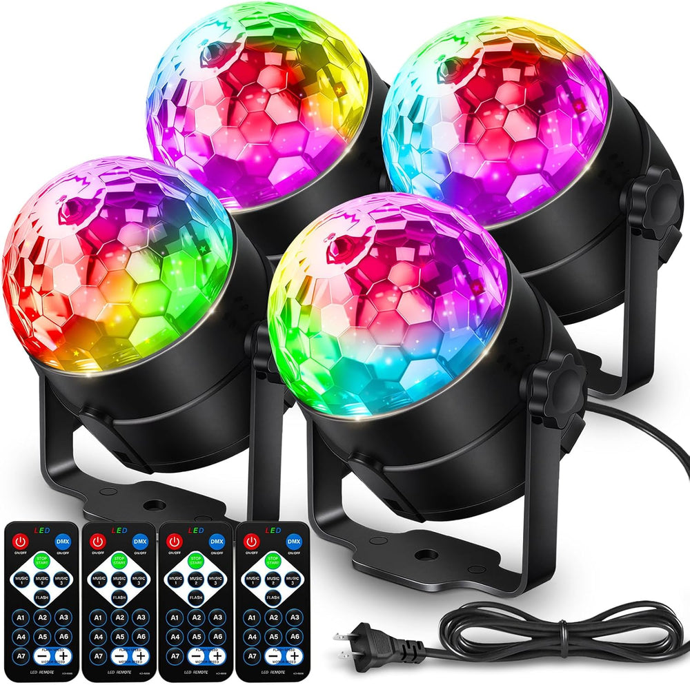 NEQUARE Disco Ball Party Lights 4-Pack, Sound Activated Strobe with Remote