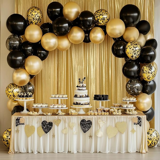 30ftx10ft Gold Backdrop Curtain for Parties, Wrinkle Free Glitter Photo Backdrop Drapes 6 Panels 5x10FT Shimmer Back Drop Cloth for Wedding Birthday Christmas Photography Background