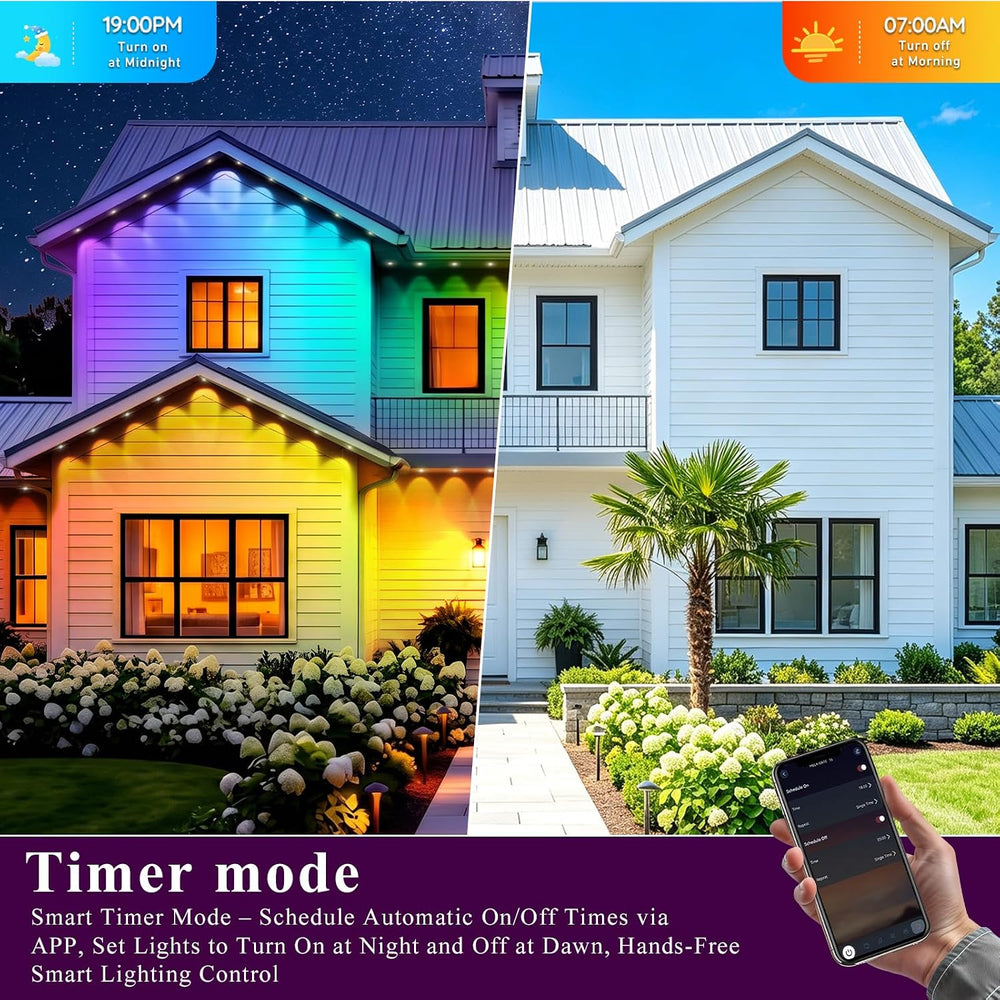 300FT RGB+IC Permanent Outdoor Lights, IP67 Waterproof, Smart App/Remote Cont...