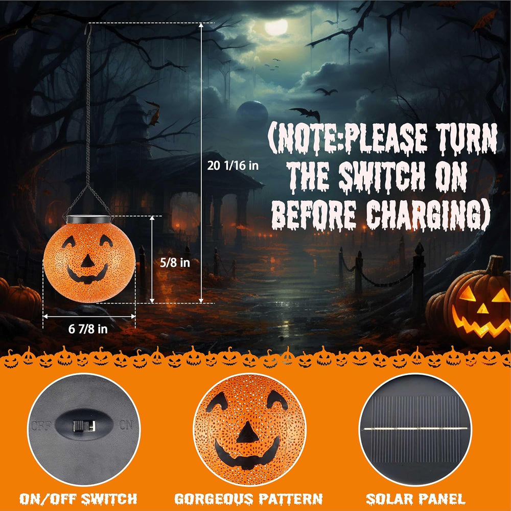 J-HVA 2-Pack Solar Halloween Pumpkin Lanterns Hanging Light,Halloween Decor