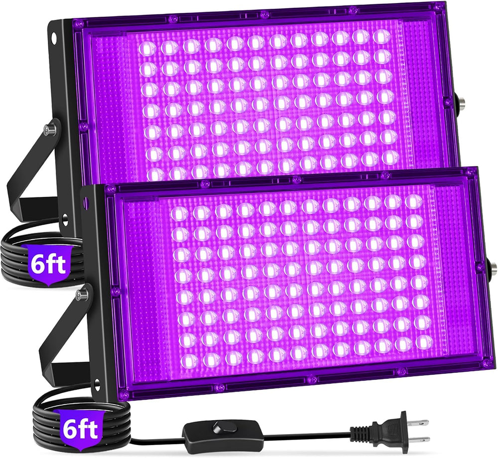 100W LED Black Lights with Switch+Plug, IP66 Waterproof, 2 Pack
