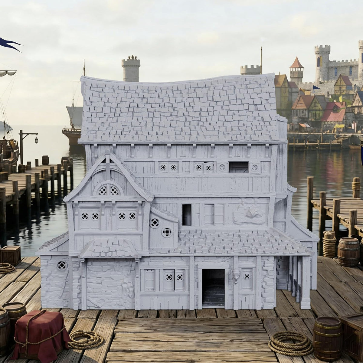 AUSPDICE DND Terrain 25mm Unpainted Dock Building, Stone & Woodwork Scenery