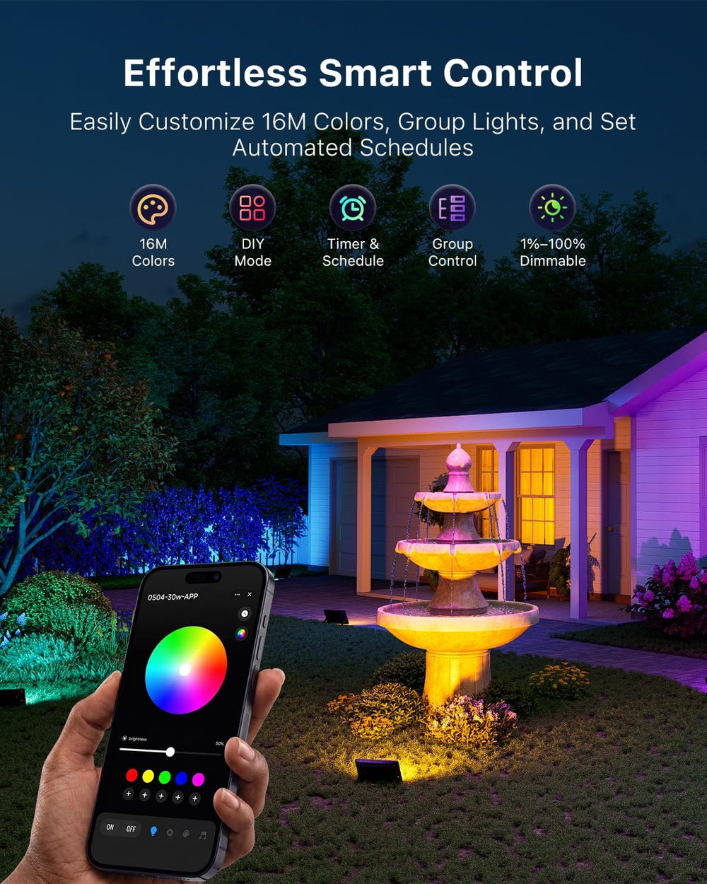 2 Pack Smart RGBW Flood Lights by App Control for Halloween Decor