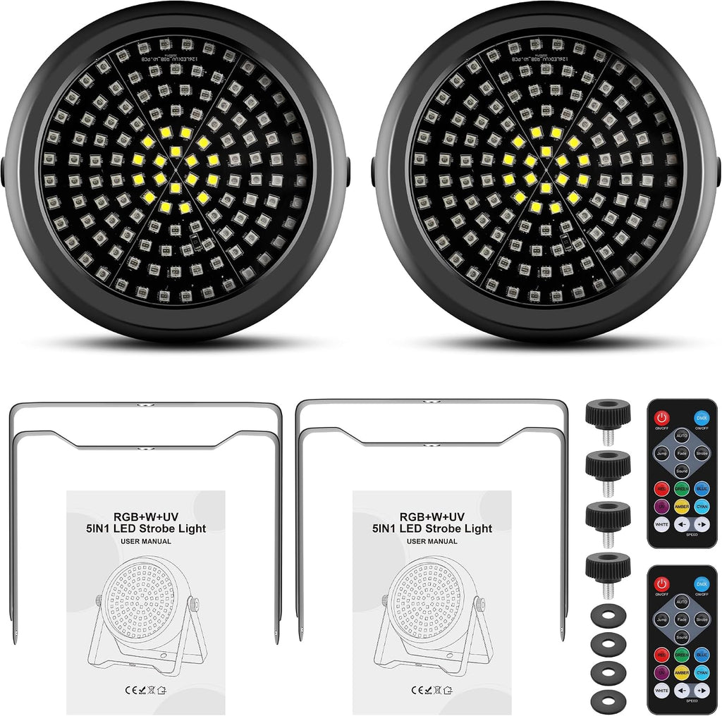 Strobe Lights for Halloween,2Pack 30W 126LEDs RGB+W+UV DJ Strobe Lights with Wireless Remote Control DMX512 Sound Activated DJ Stage Par Can Uplights for Wedding Party Club Christmas Lighting