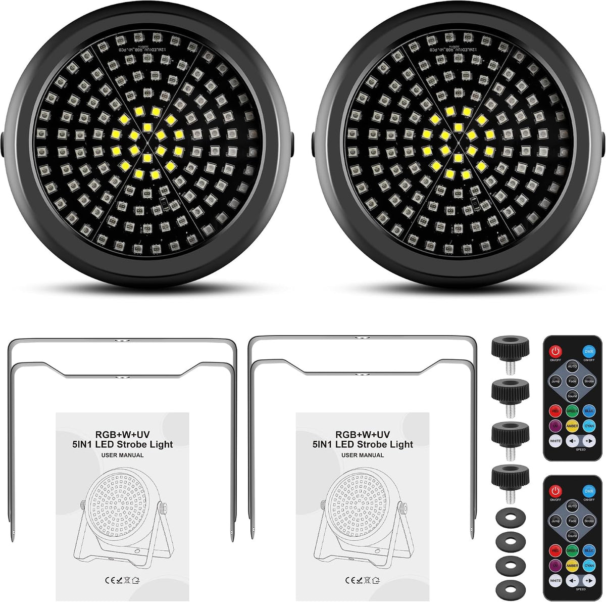 Strobe Lights for Halloween,2Pack 30W 126LEDs RGB+W+UV DJ Strobe Lights with Wireless Remote Control DMX512 Sound Activated DJ Stage Par Can Uplights for Wedding Party Club Christmas Lighting
