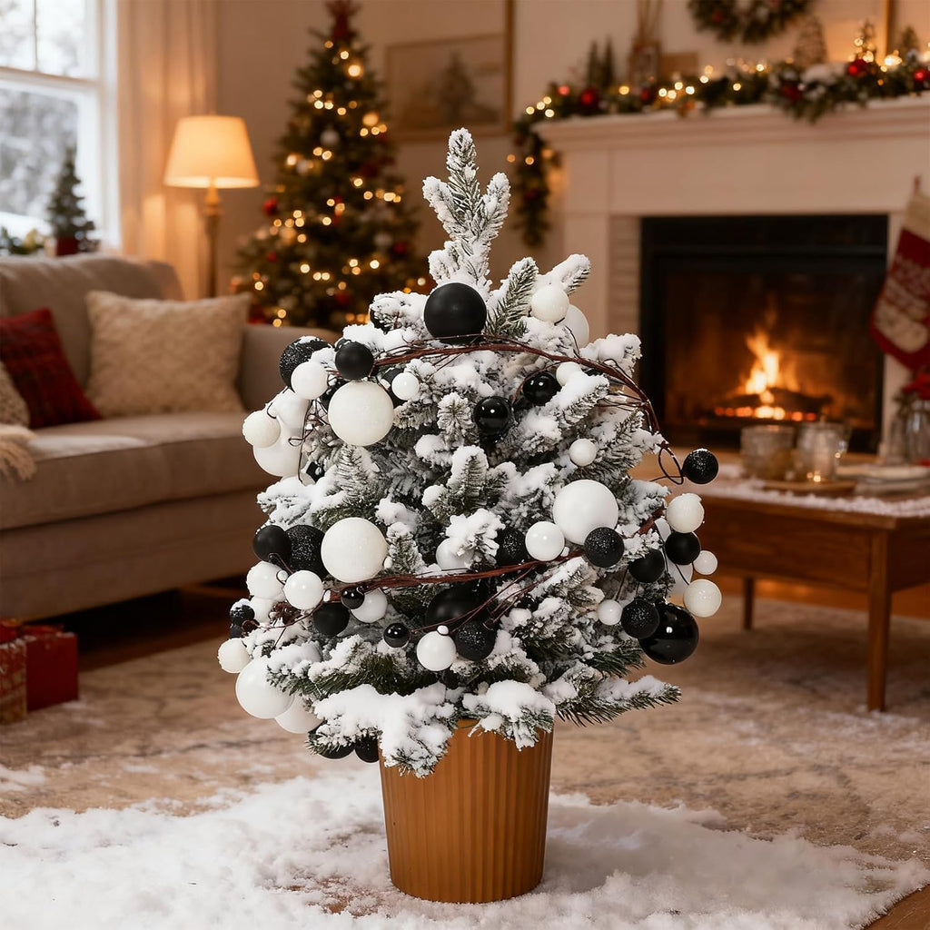 2 Pcs 6 ft Christmas Ball Ornament Garland, Black, White