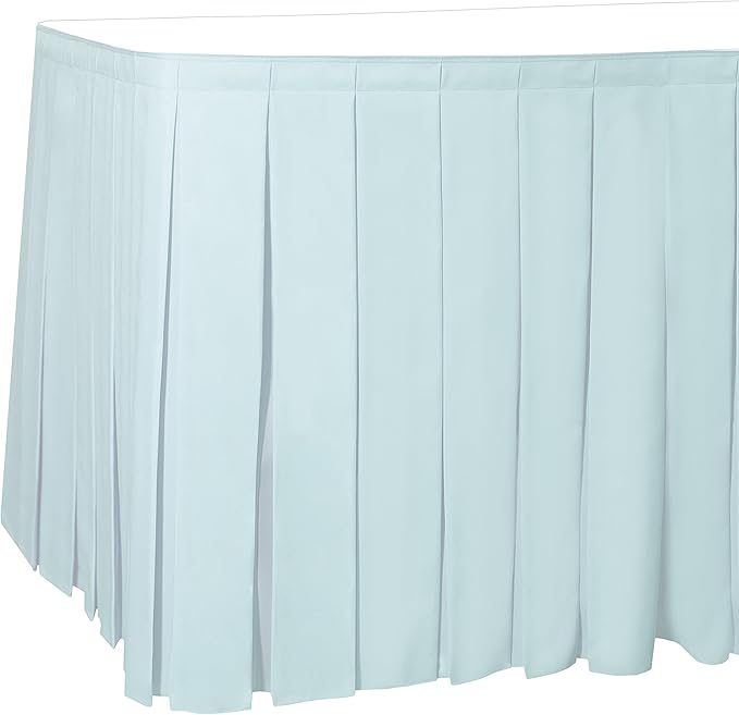 Ultimate Textile Pleat Polyester Fabric Table Skirt - Machine Washable Flame Resistant with Clips for Events, Weddings & Trade Shows, Cut & Sewn in Paterson, NJ - Ice Blue, 17' Box Pleat