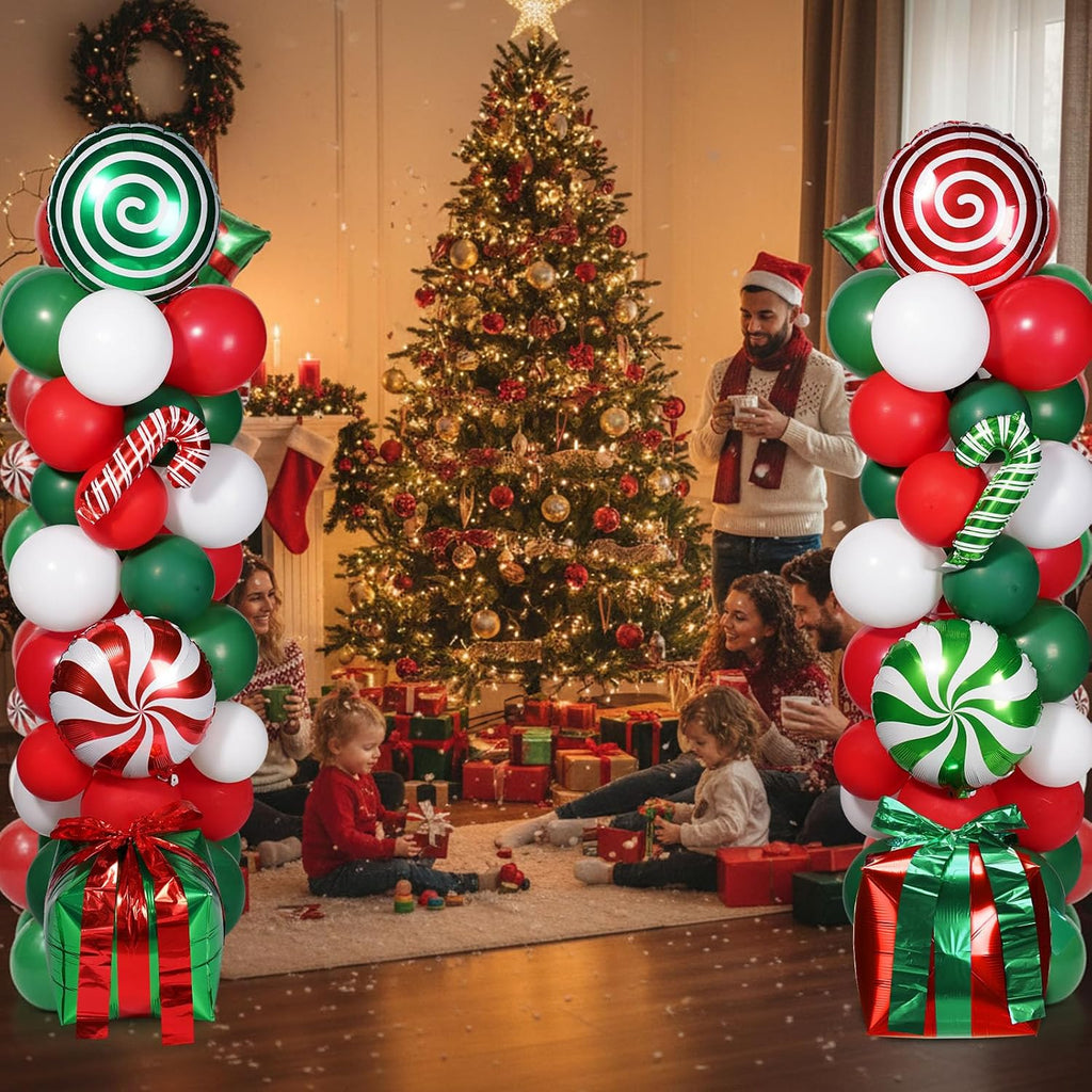 Realspring 132 Pcs Christmas Balloon Column Stand Kit Red Green White