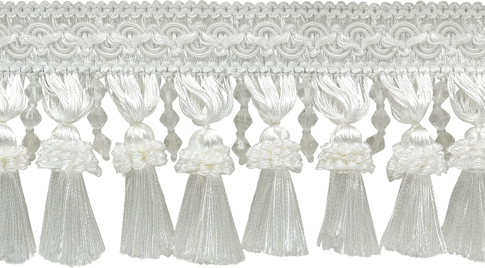 4" (10cm) Elegant Beaded Tassel Fringe with Fancy Gimp Header | Fringe T...