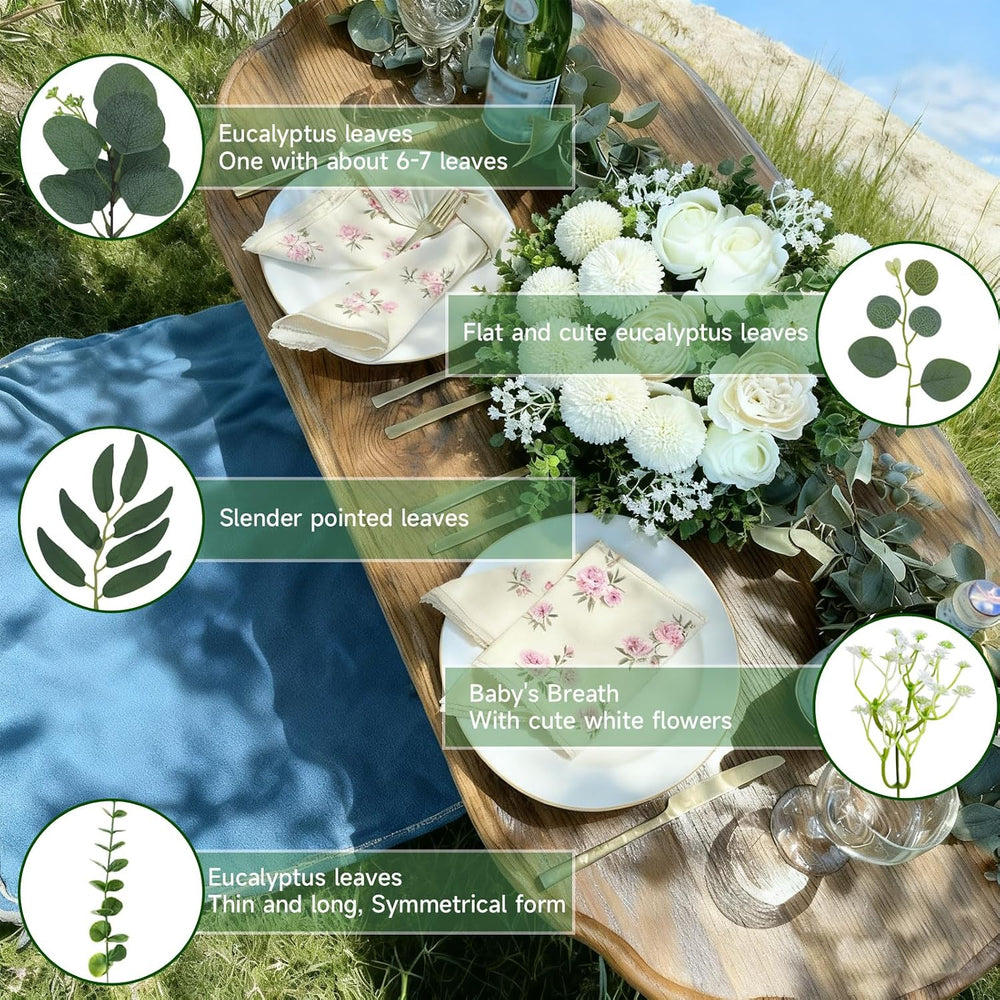 150 Pcs 10 Kinds Artificial Greenery Stems Bulk with Flowers Fake Eucalyptus ...