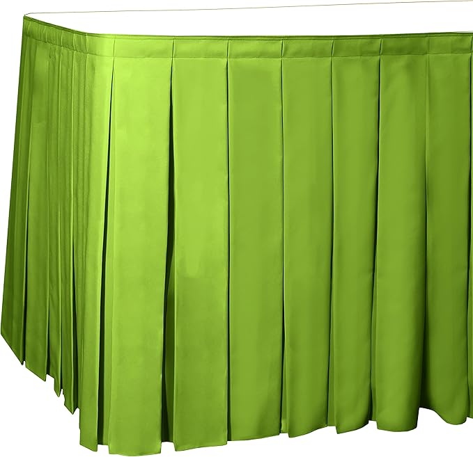 Ultimate Textile Pleat Polyester Fabric Table Skirt - Machine Washable Flame Resistant with Clips for Events, Weddings & Trade Shows, Cut & Sewn in Paterson, NJ - Lime, 17' Box Pleat