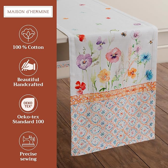 Maison d' Hermine Table Runner 100% Cotton Single Layer Table Runners 108 inches Long Decorative for Home Kitchen Dining Party Wedding Bridal Shower Spring Summer (Summer Whisper , 14.50" x 108")