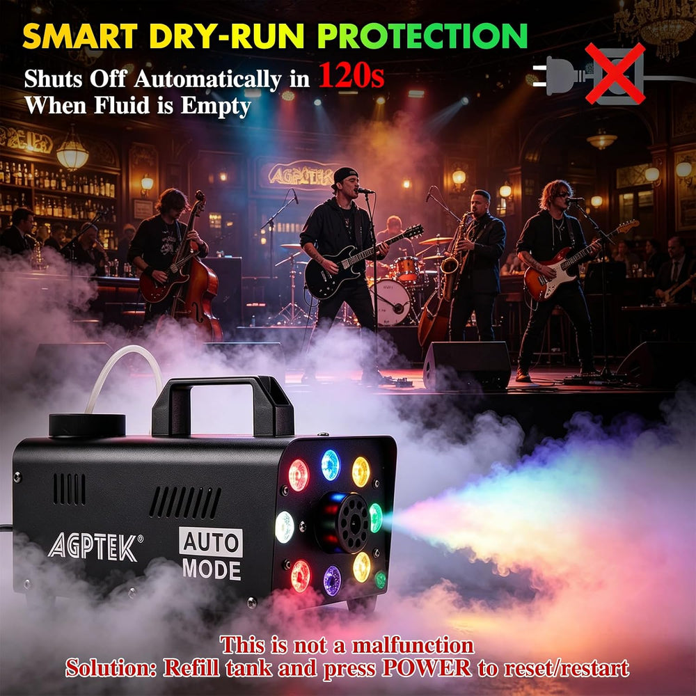 AGPTEK Fog Machine, 500W RGB LED Smoke Machine, Low Fluid Auto Shutoff