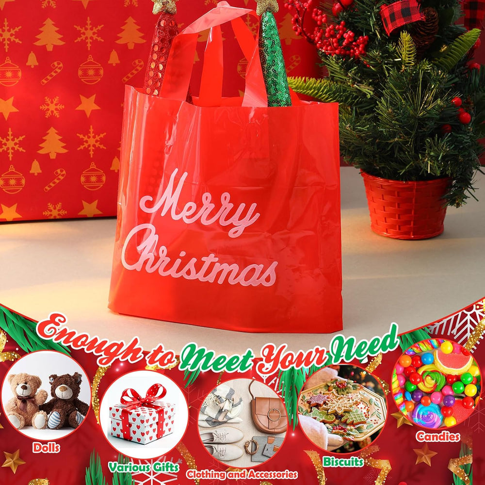 Teling 100 Pcs Christmas Bags Bulk with Handles, Red, 15x18 Inch