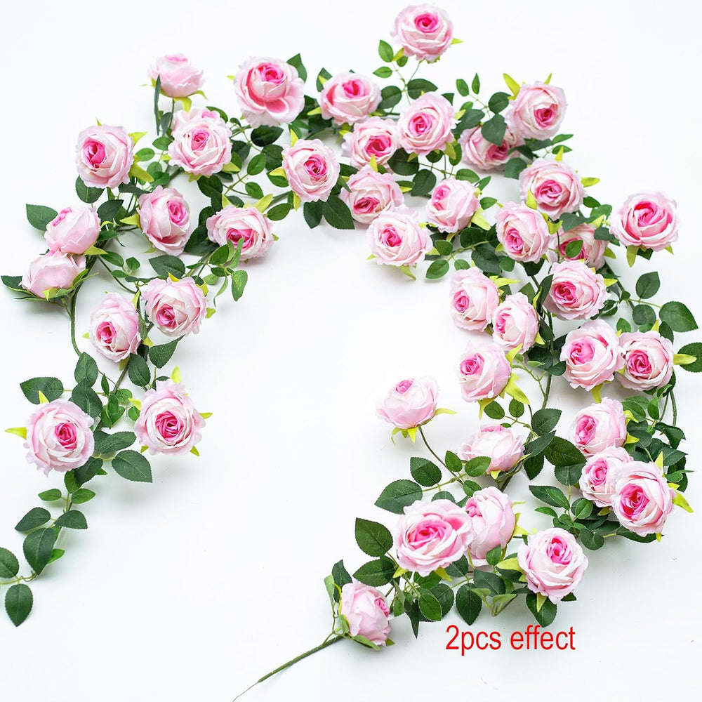 2Pcs 12Ft Bendable Flower Garland Faux Rose Vine for Wedding Decor,Pink