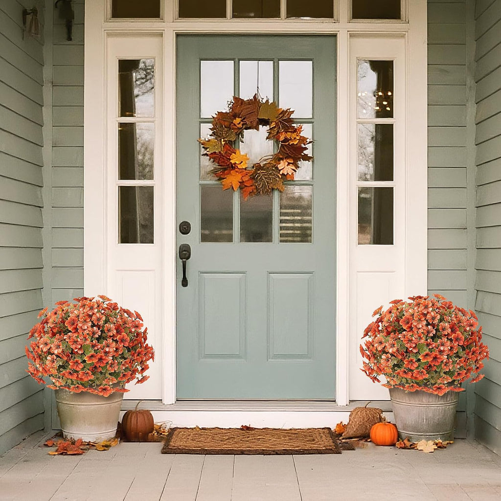 2 Sets Artificial Fall Flowers Topiary Ball Trees for Front Forch (Orange)