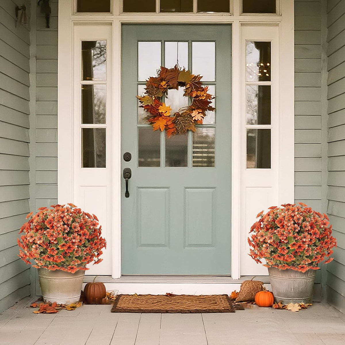 2 Sets Artificial Fall Flowers Topiary Ball Trees for Front Forch (Orange)