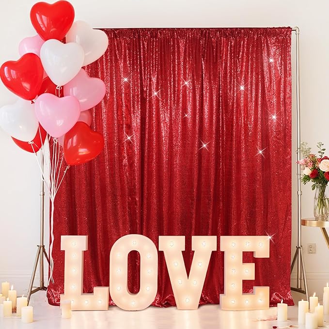 SquarePie Sequin Backdrop Less Transparent Background Sparkly Curtain for Wedding Christmas Party 6FT x 8FT Red
