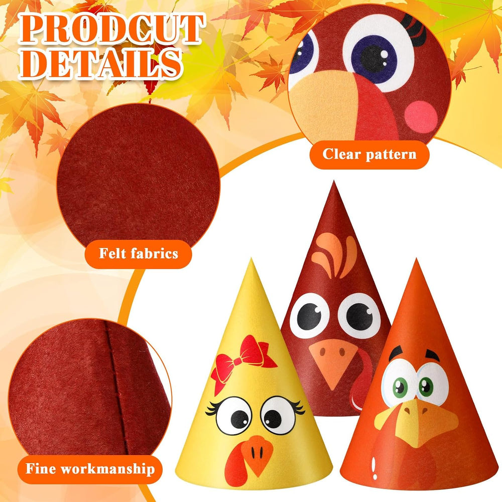 36 Pcs Thanksgiving Turkey Felt Cone Hats Party Costume