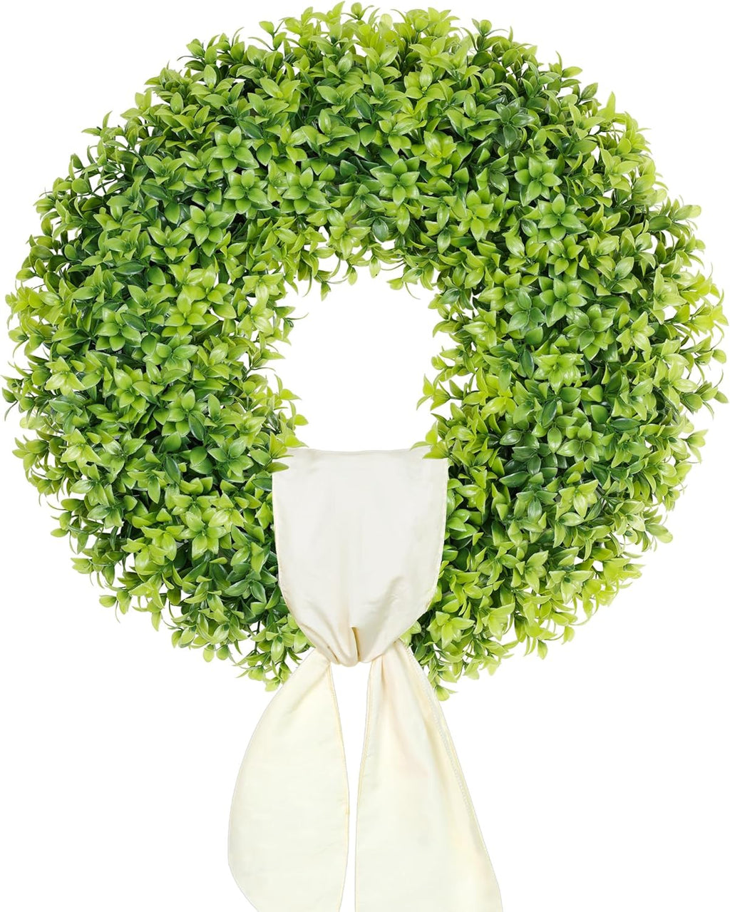 DDHS 20" Boxwood Wreaths Front Door, Artificial Spring Summer Wreath with Sash and Foldable, Year Round Indoor Outdoor for Farmhouse Fireplaces and Porches DIY St Patricks Day Decor-Gradient Green