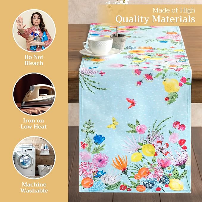 Maison d' Hermine Table Runner 100% Cotton Double Layer Table Runners 108 inches Long Decorative for Home Kitchen Dining Party Wedding Bridal Shower Spring Summer (Jardin D'Ete - Mint, 14.50" x 108")
