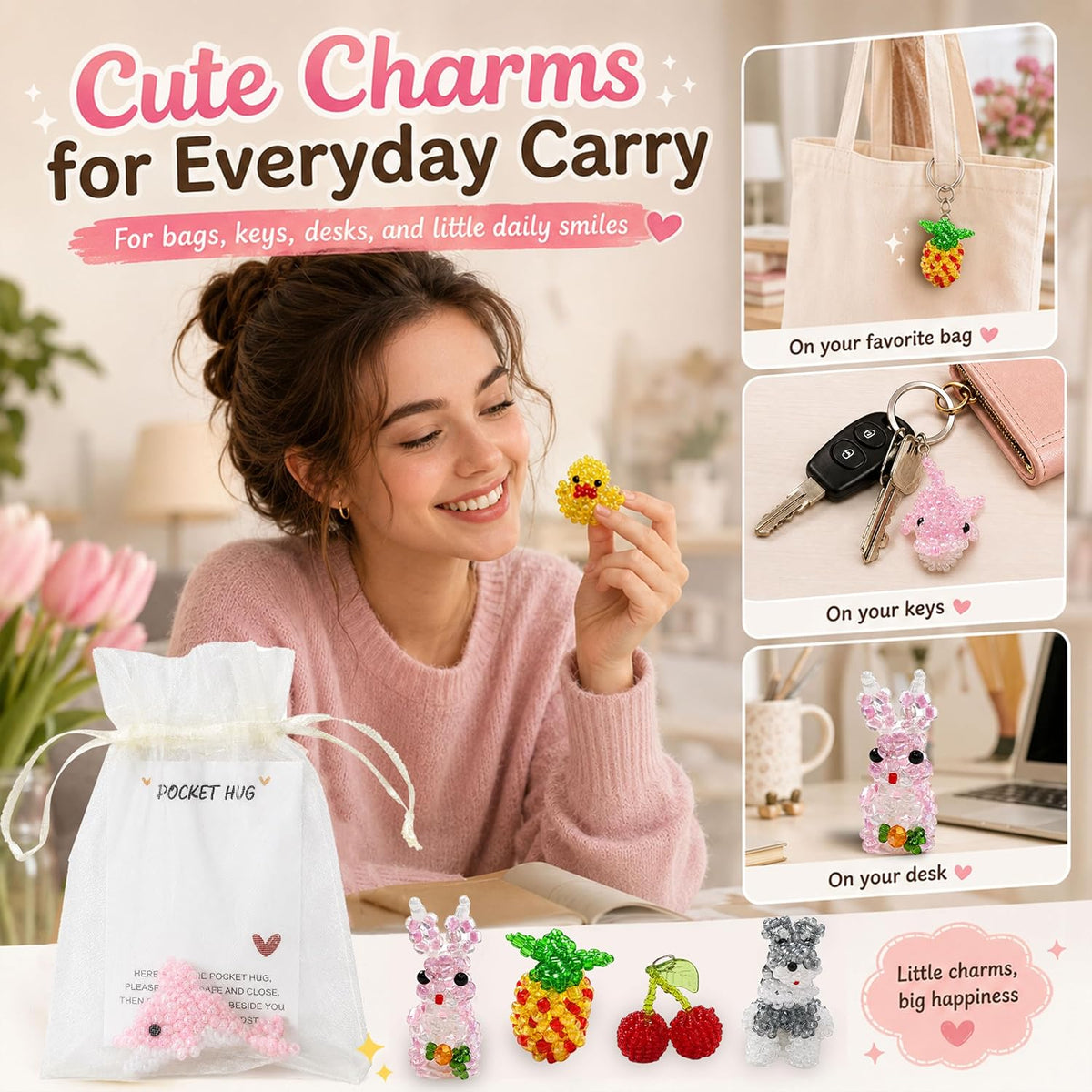 LYDZTION 18Pcs Mini 3D Beaded Animals Set, Handmade Cute Beaded s