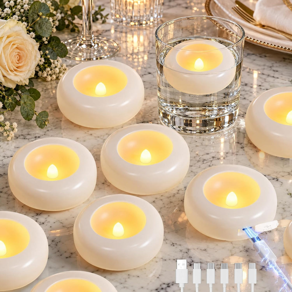 Rechargeable Flameless Floating Candles, 12 Pack Water Activated Tea Lights