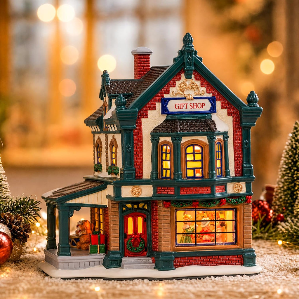 MUMTOP Ceramic Christmas Village Houses,Lighted Gift Shop Gingerbread House