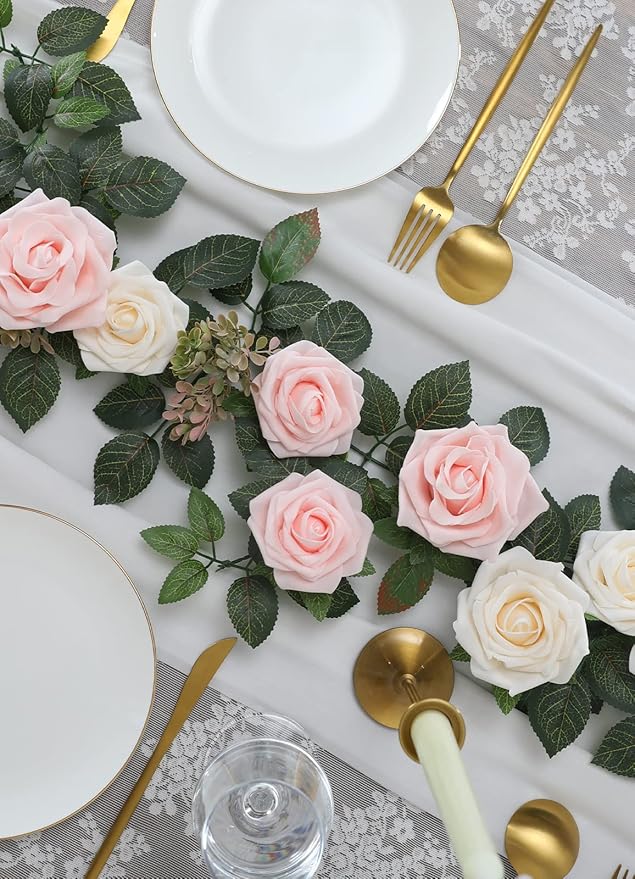 5FT Artificial Rose Flower Burgundy Fake Floral Garland for Wedding Ceremony Backdrop Arch Flowers Table Centerpieces Decorations