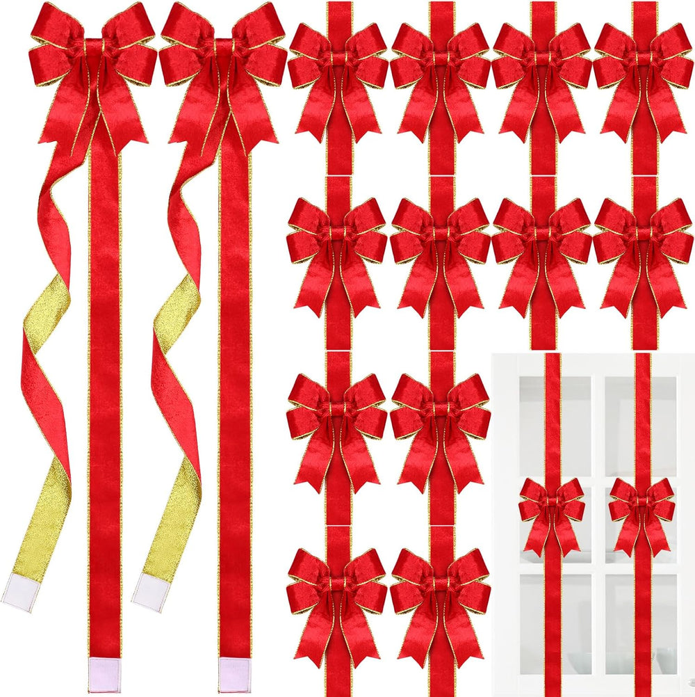 XunYee 15 Pcs Glitter Large Christmas Cabinet Ribbons Bows,Red
