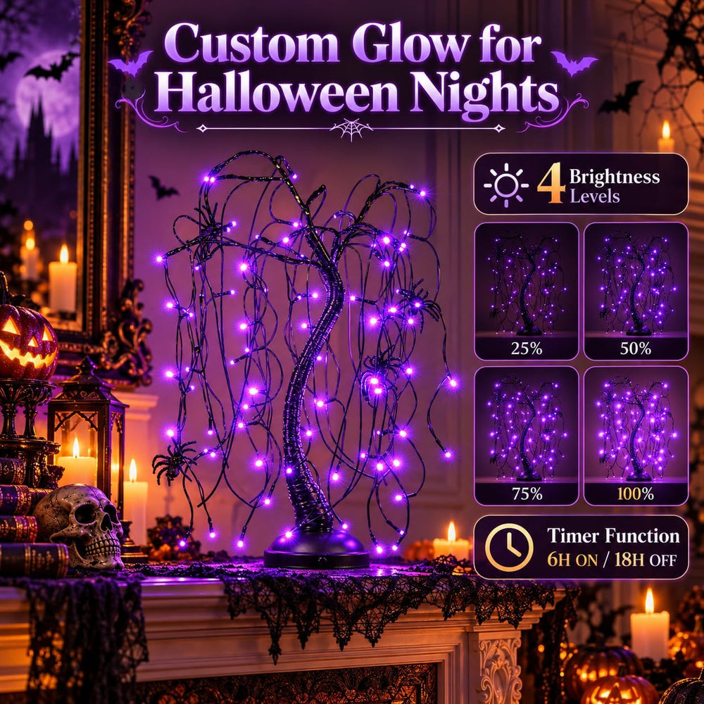LIGHTSHARE 24-inch Halloween Willow Tree LED Spooky Bonsai Night Light,80 LED...