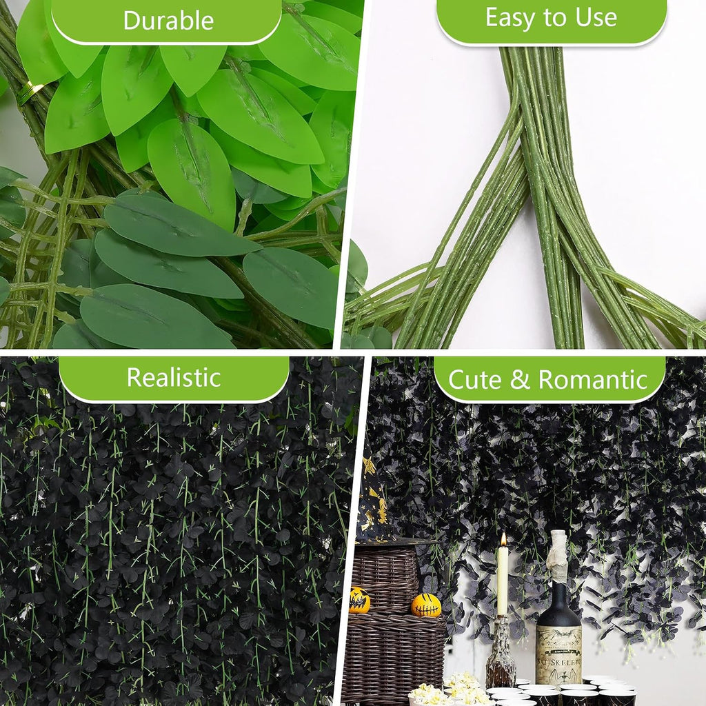 48Pcs Wisteria Hanging Flowers, Black Artificial Flowers