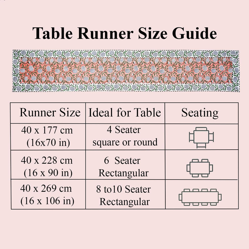Ridhi Dark Salmon Hand Block Print Table Runner 16x90 Inch 100% Cotton
