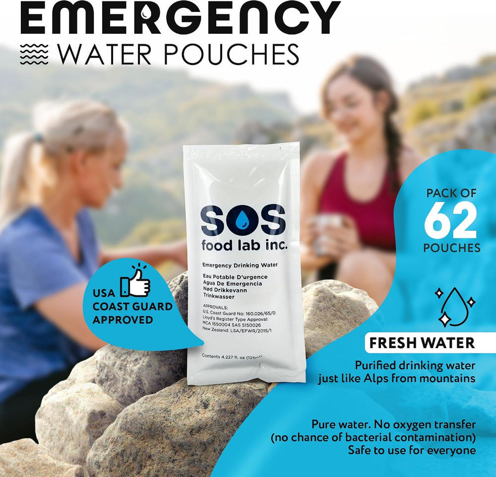 S.O.S Emergency Drinking Water – 62 Packets (4.22 oz Each) – 5-Year Shelf Lif...