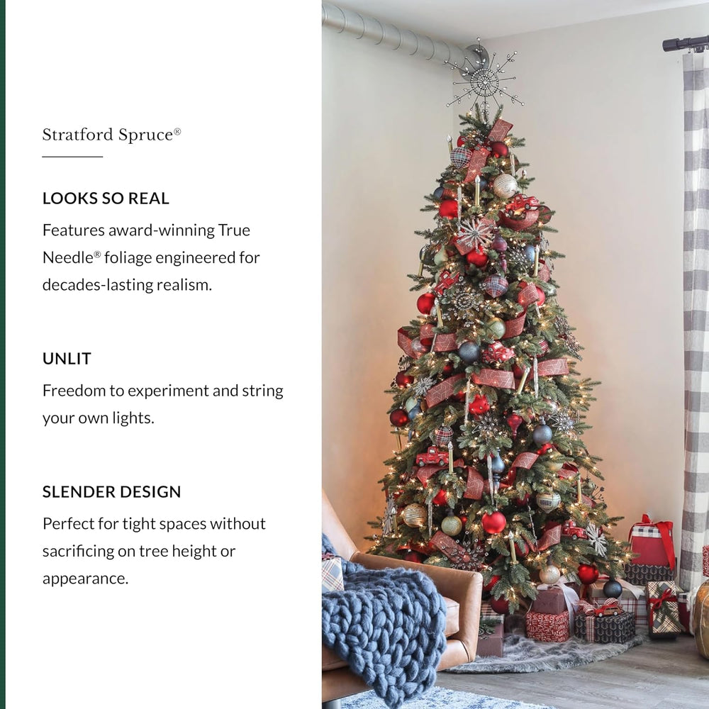 Balsam Hill Stratford Spruce - Slim Artificial Christmas Tree with True Needl...