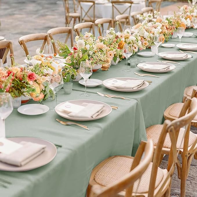 sancua 6 Pack Sage Green Tablecloth 60 x 102 Inch, Rectangle Table Cloth for 6 Feet Tables - Stain and Wrinkle Resistant Washable Polyester Table Cover for Dining Tables, Buffet Parties and Camping (2 Pack)