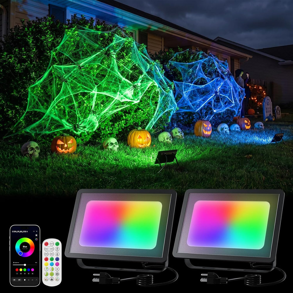 2 Pack Smart RGBW Flood Lights by App Control for Halloween Decor