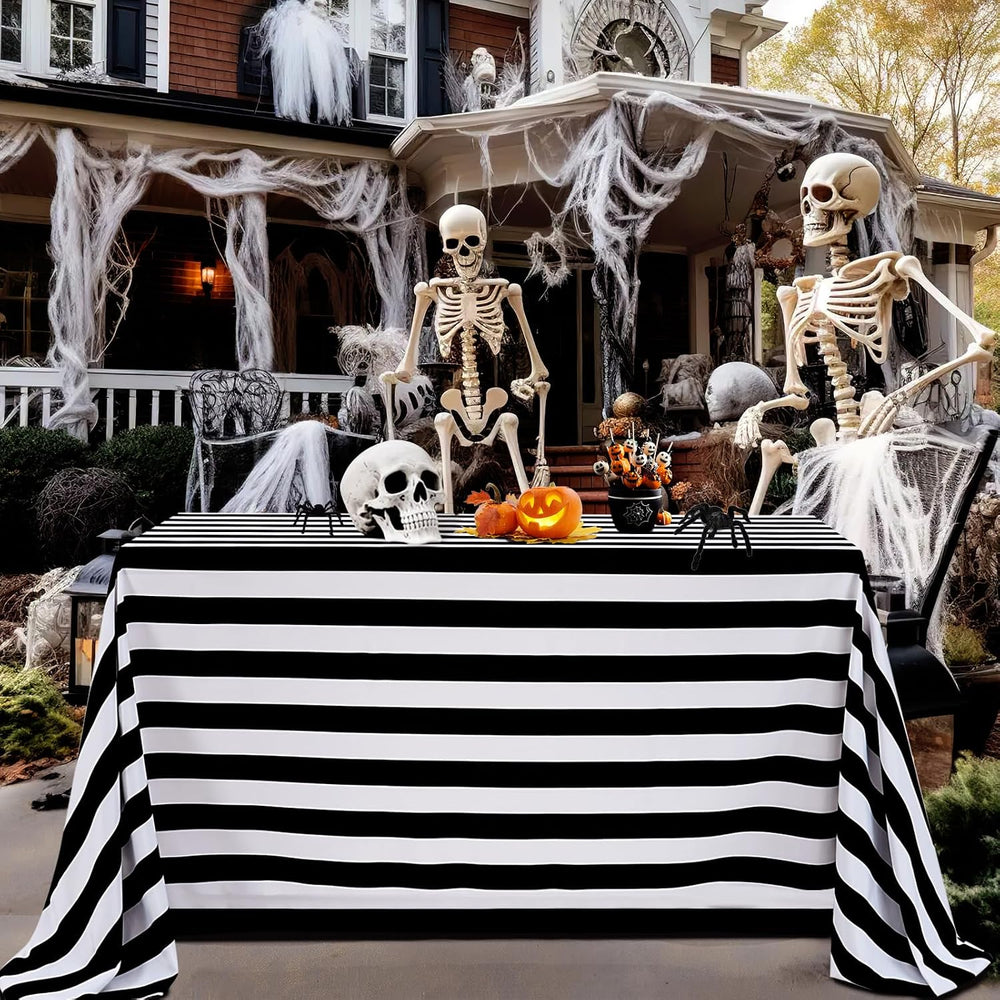 2Packs Black and White Tablecloth 57x84 Inch Waterproof Striped Table Cloth