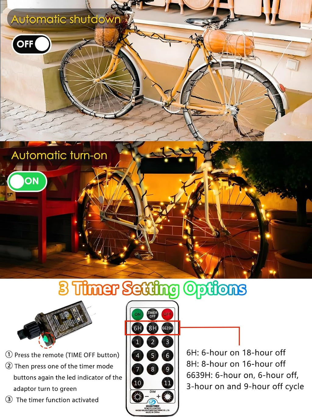 yiqu 108ft color changing christmas lights with remote showing dimensions